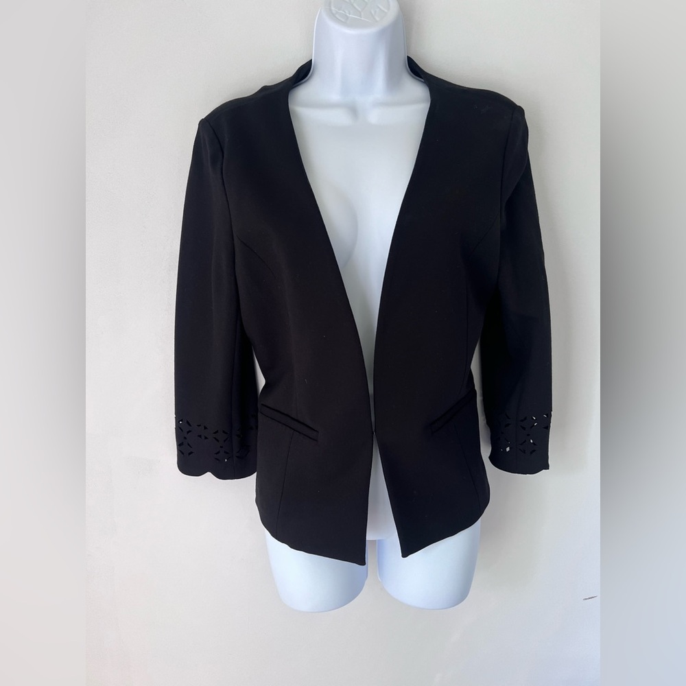 Amanda & Chelsea Black Open-Front Blazer, 3/4 sleeves, size 10